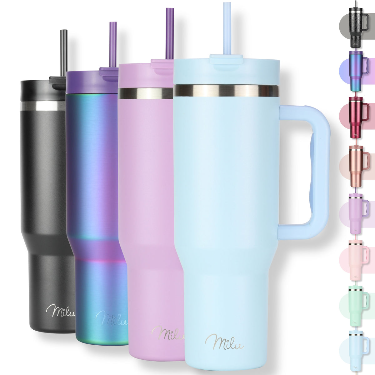 Milu Thermobecher/Tumbler mit Strohhalm und Henkel (1200 ml/40 oz)