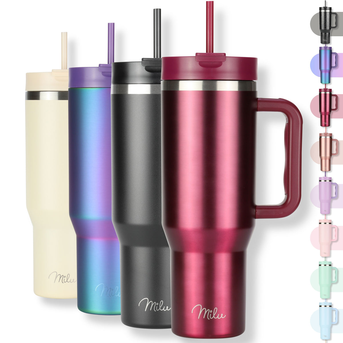 Milu Thermobecher/Tumbler mit Strohhalm und Henkel (1200 ml/40 oz)