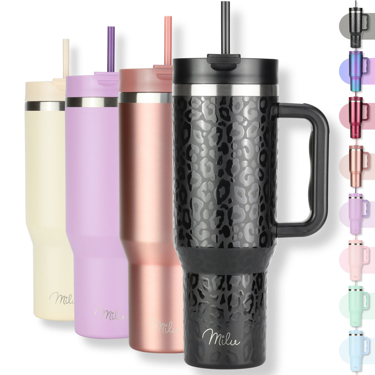 Milu Thermobecher/Tumbler mit Strohhalm und Henkel (1200 ml/40 oz)