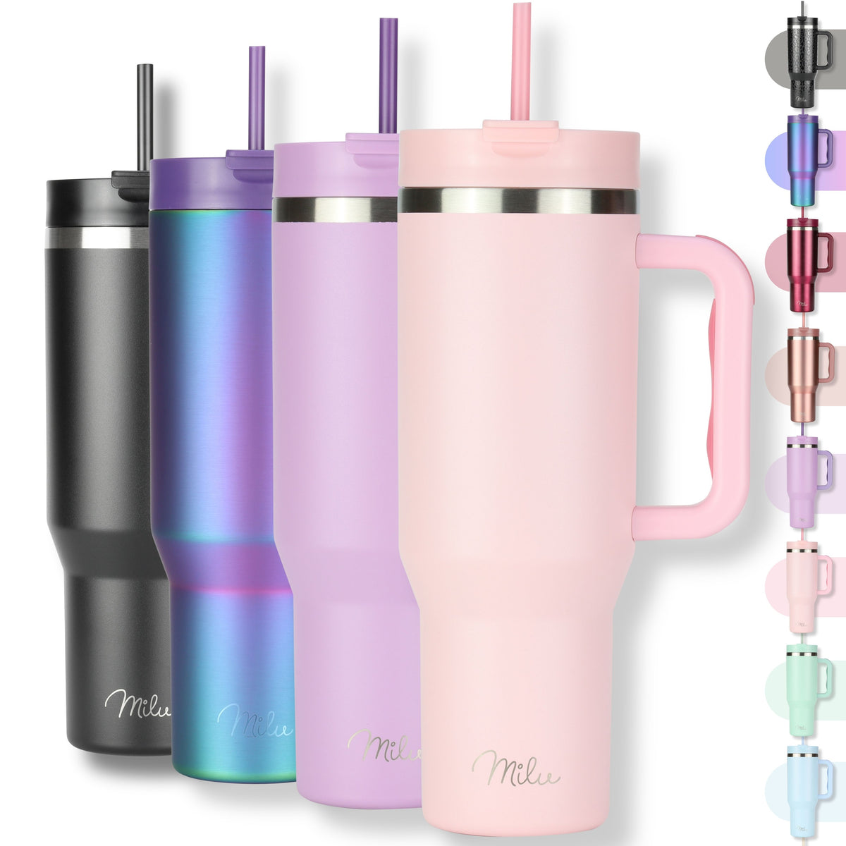 Milu Thermobecher/Tumbler mit Strohhalm und Henkel (1200 ml/40 oz)