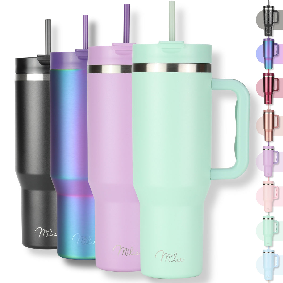 Milu Thermobecher/Tumbler mit Strohhalm und Henkel (1200 ml/40 oz)