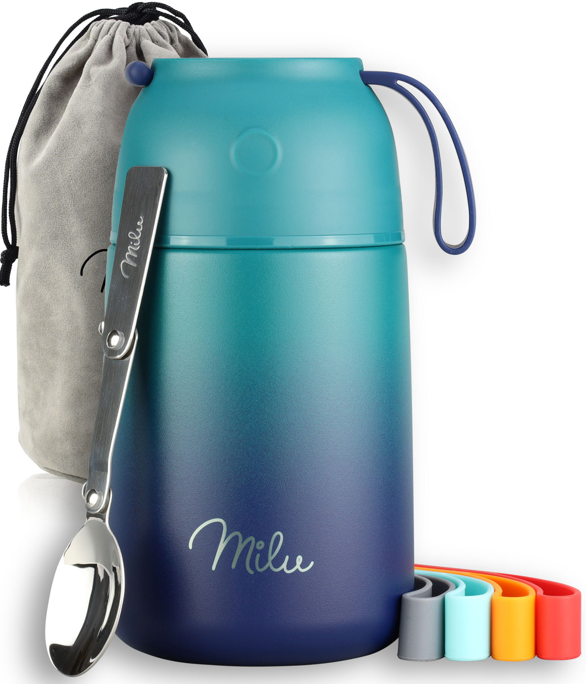 Milu® Thermobehälter für Essen, mit Löffel, auslaufsicher, isoliert (450 ml, 650 ml, 800 ml)