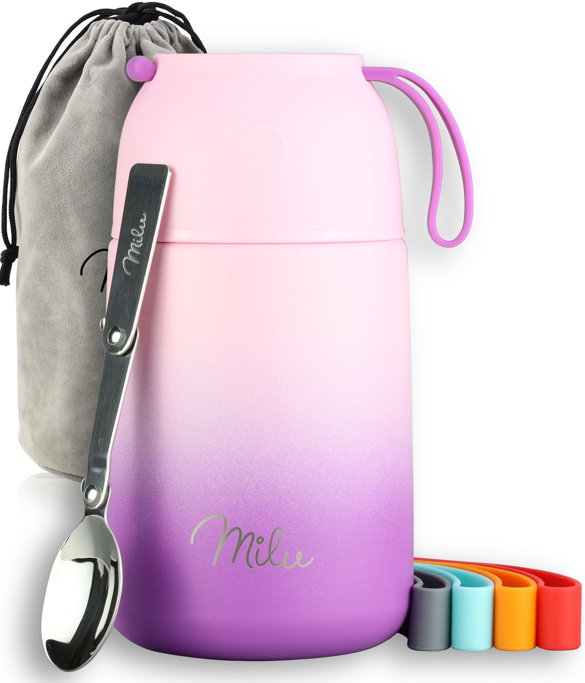 Milu® Thermobehälter für Essen, mit Löffel, auslaufsicher, isoliert (450 ml, 650 ml, 800 ml)